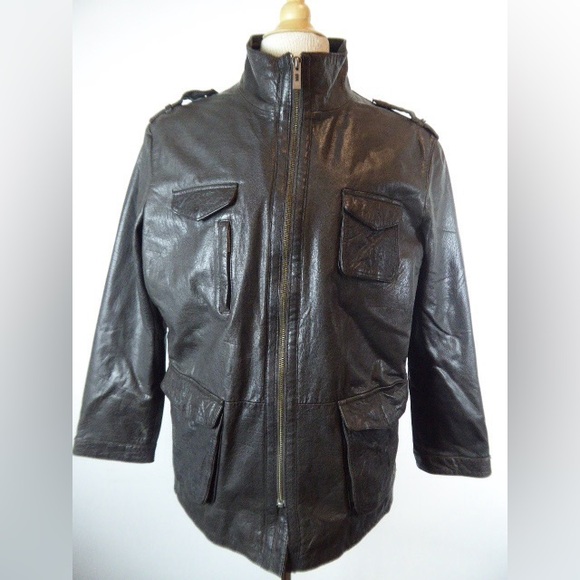 Zara Man black genuine leather motorcycle biker jacket xl - Picture 1 of 8